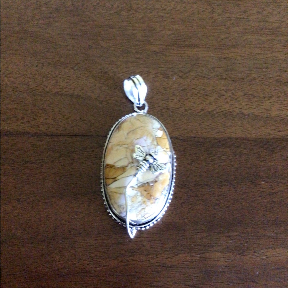 Yellow Jasper Oval Bee Pendant